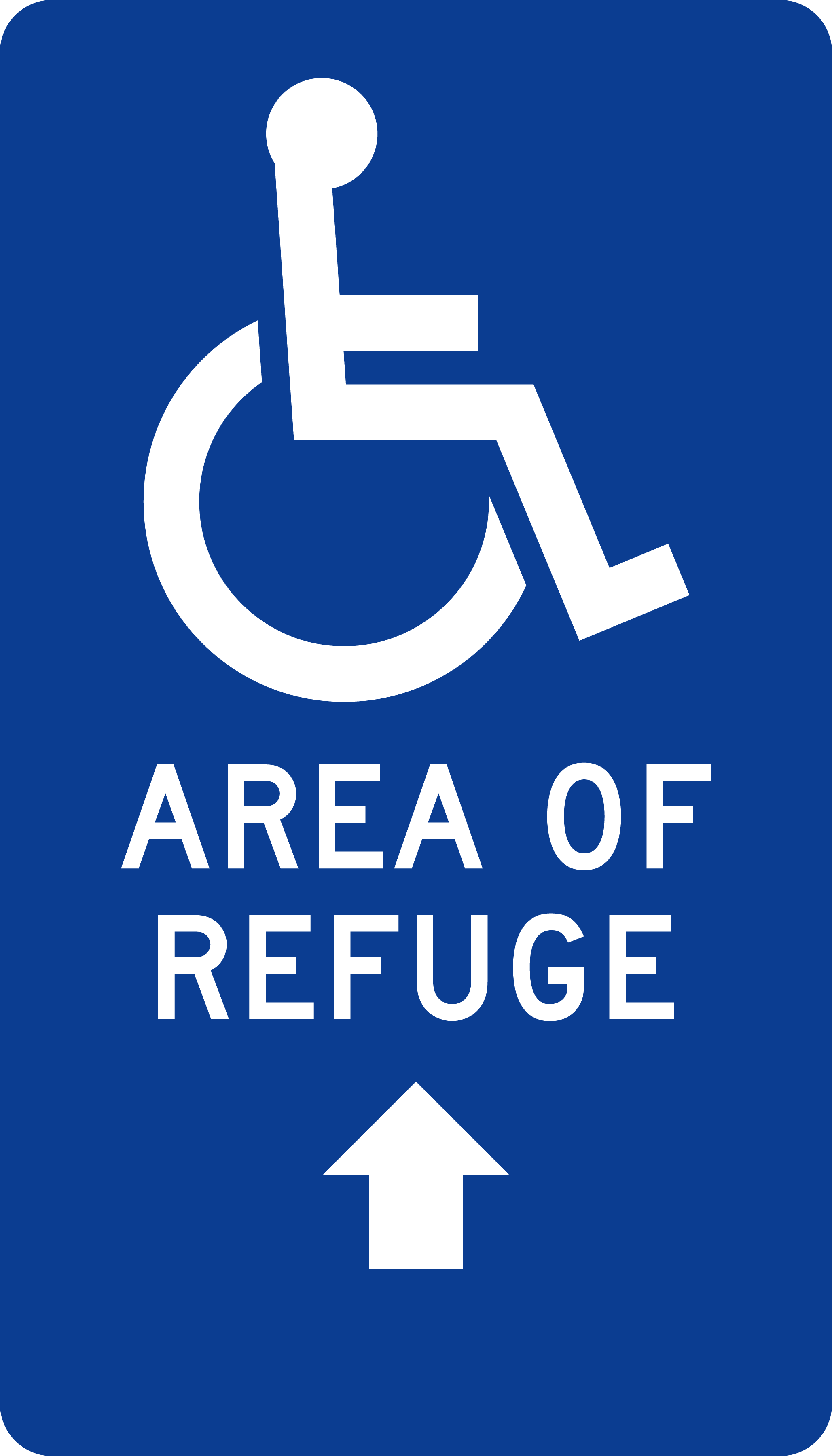 Area of Refuge Sign: Directional — symbol and arrow · Ahead ↑ sign