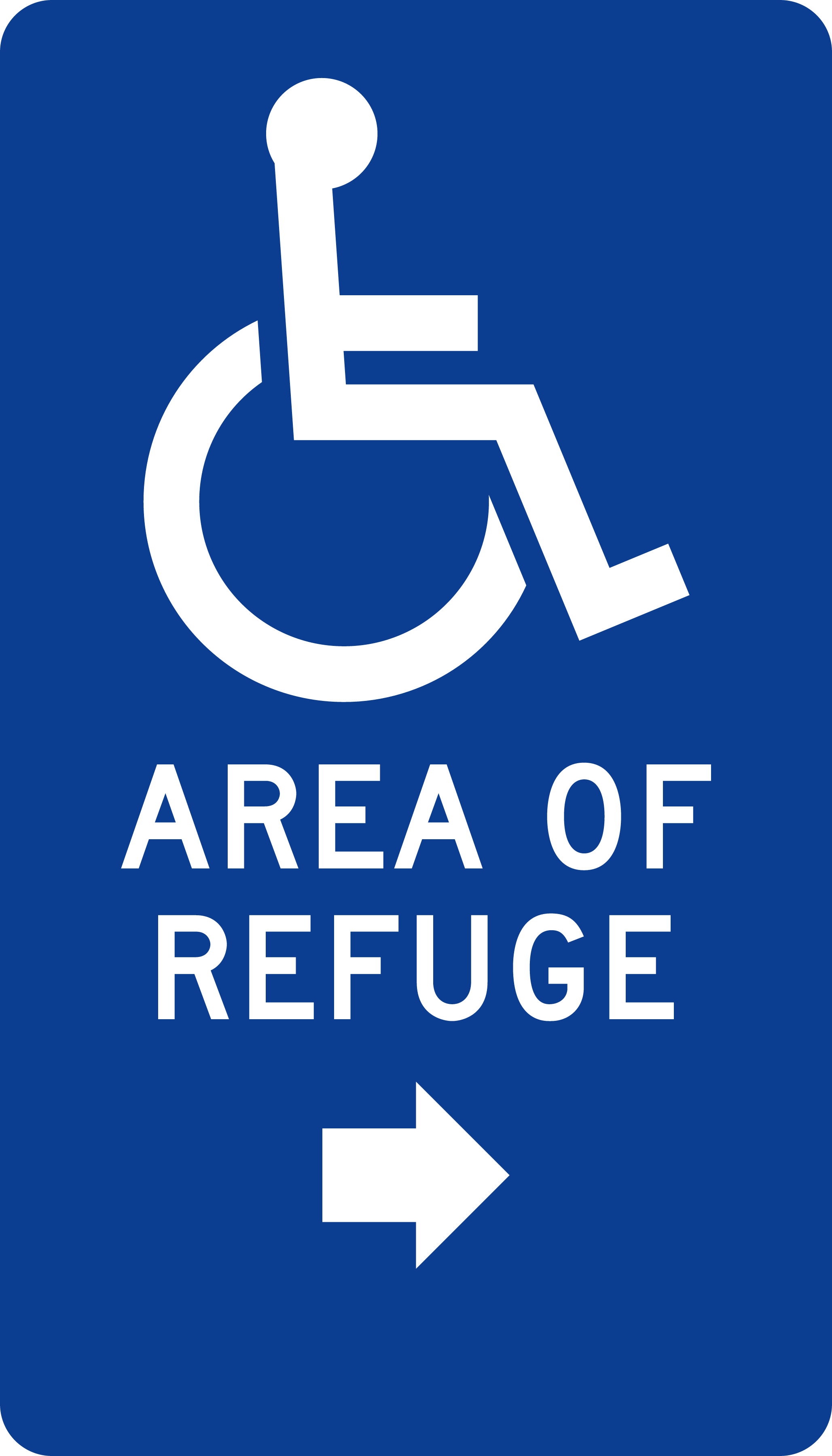 Area of Refuge Sign: Directional — symbol and arrow sign