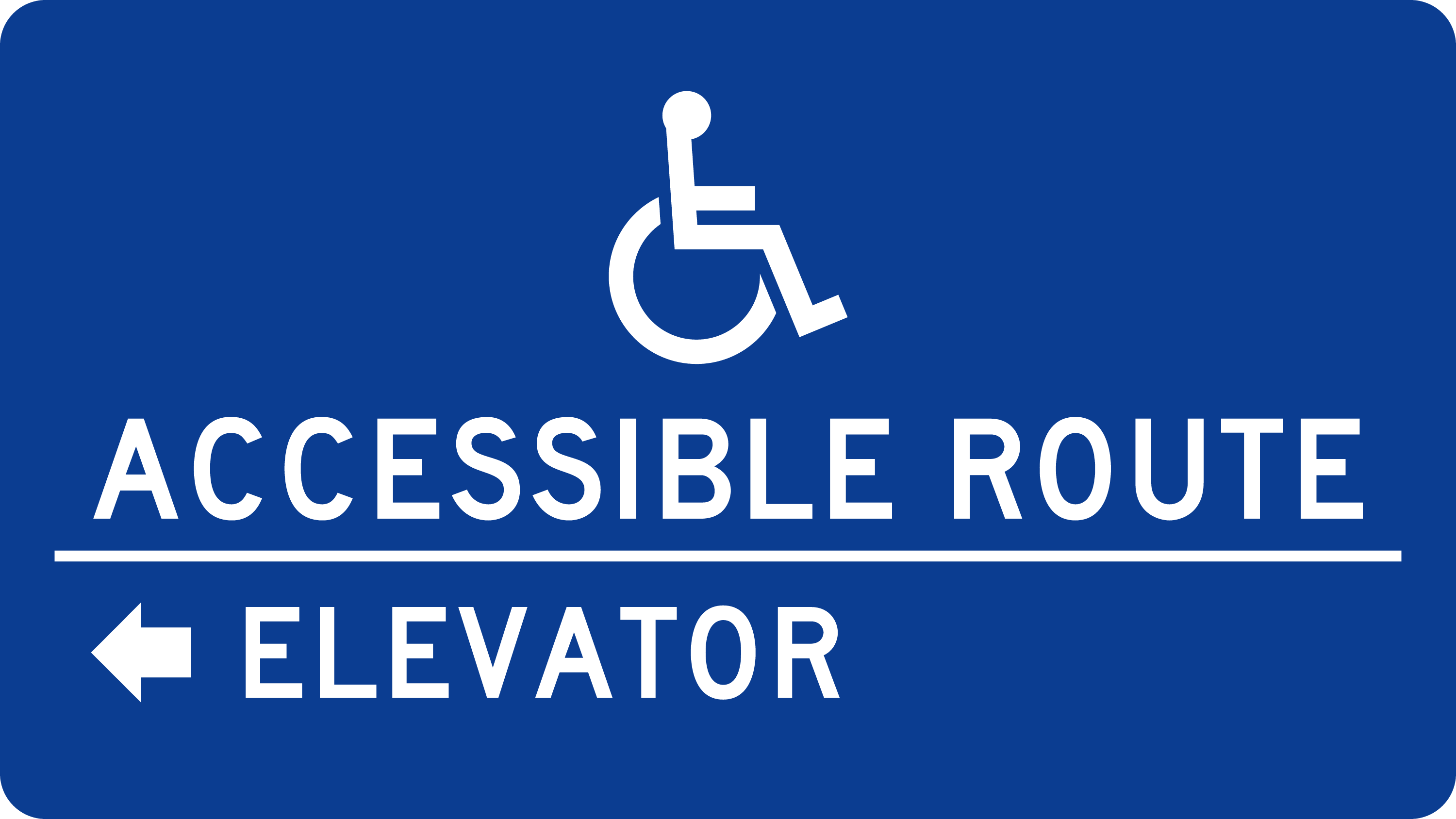 Accessible Directional Sign: ACCESSIBLE ROUTE · Elevator left · Yes sign