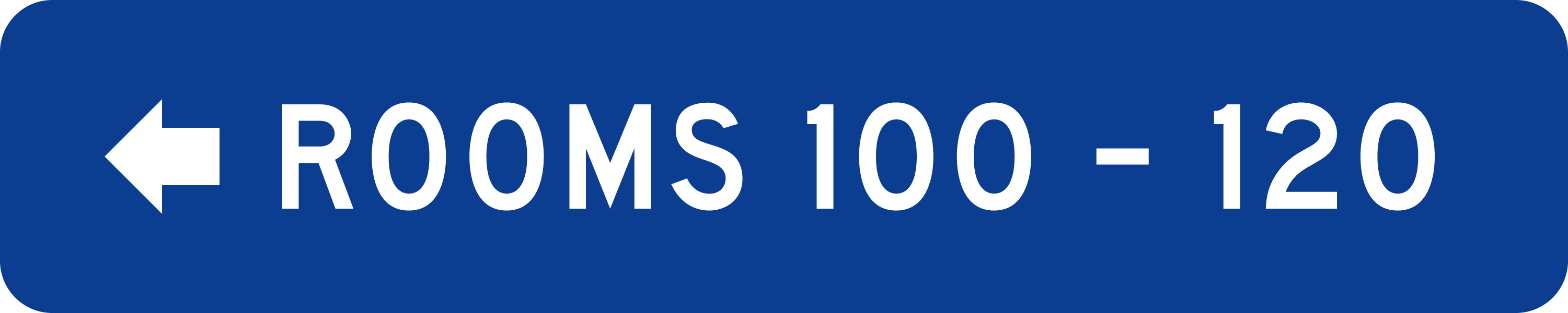 Accessible Directional Sign: Rooms 100-120 left sign